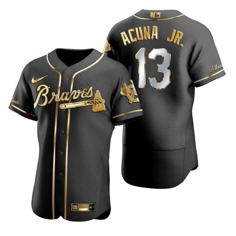 Atlanta Braves 13 Ronald Acuna Jr Mlb Golden Brandedition Black Jersey Gift For Braves Fans