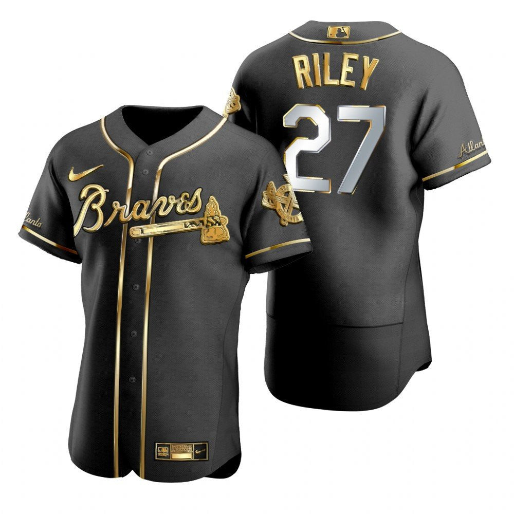 Atlanta Braves 27 Austin Riley Mlb Golden Brandedition Black Jersey Gift For Braves Fans