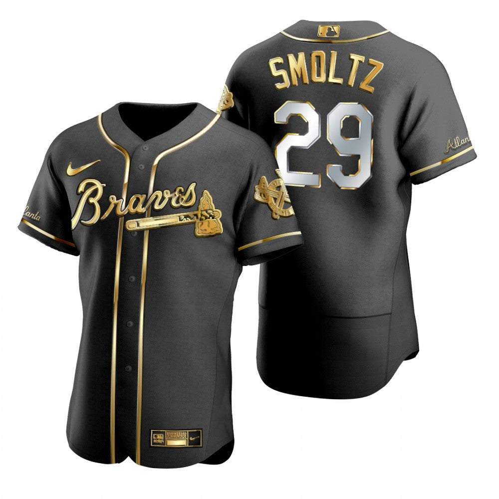 Atlanta Braves 29 John Smoltz Mlb Golden Brandedition Black Jersey Gift For Braves Fans