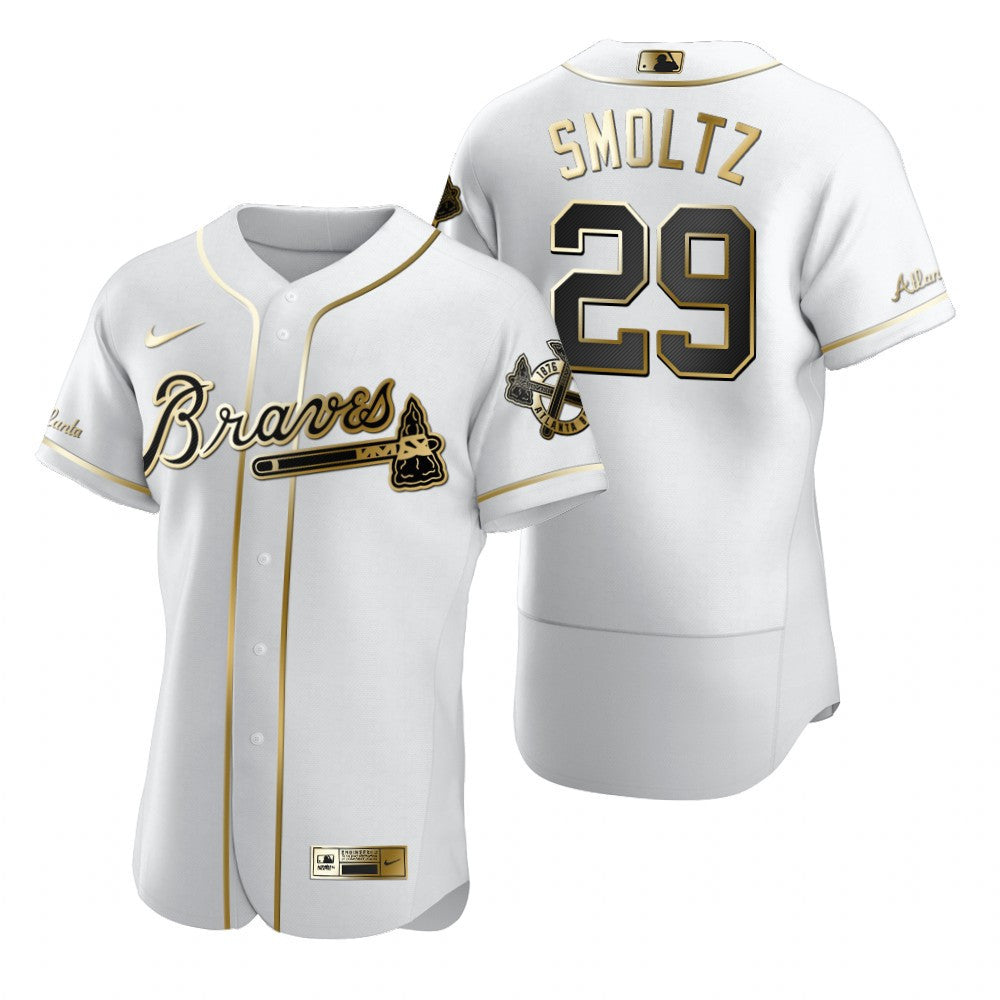 Atlanta Braves 29 John Smoltz Mlb Golden Brandedition White Jersey Gift For Braves Fans