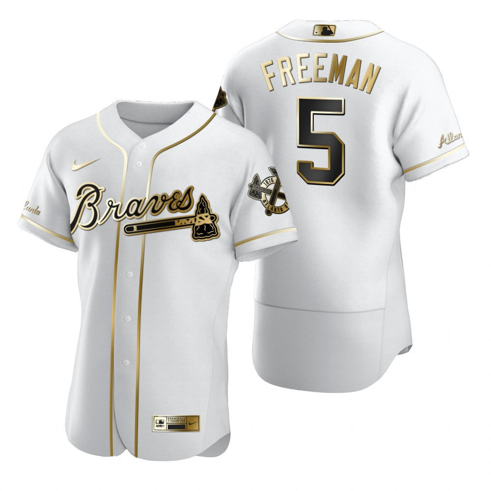 Atlanta Braves 5 Freddie Freeman Mlb Golden Brandedition White Jersey Gift For Braves Fans