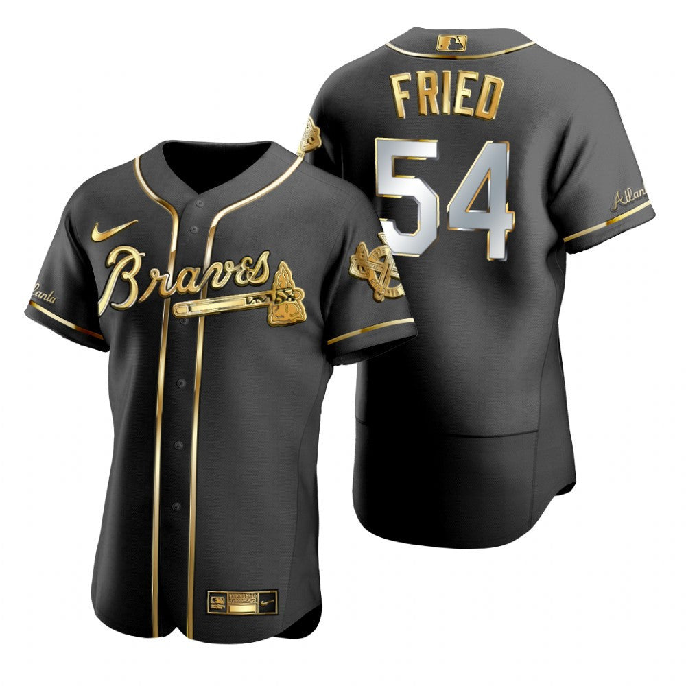 Atlanta Braves 54 Max Fried Mlb Golden Brandedition Black Jersey Gift For Braves Fans