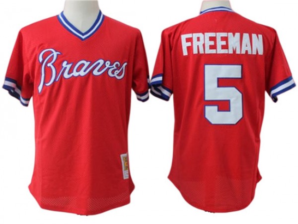 Atlanta Braves #5 Freddie Freeman Cooperstown Collection Mesh Batting Practice J