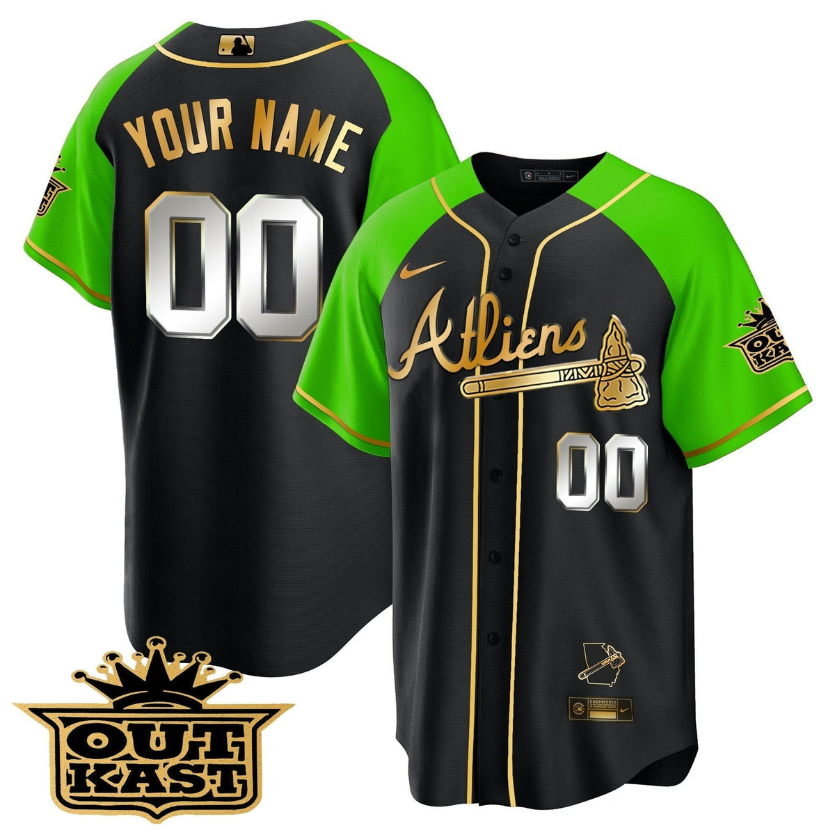 Atlanta Braves Atliens Gold Alternate Cool Base Custom Jersey All Stitched
