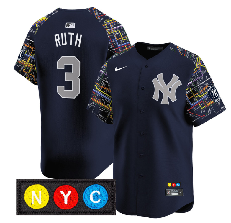 Babe Ruth Jersey #3 New York Yankees Subway Style Vapor Premier Limited Stitched