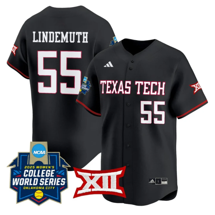Bailey Lindemuth Jersey #55 Texas Tech Softball 2025 World Series Stitched Black