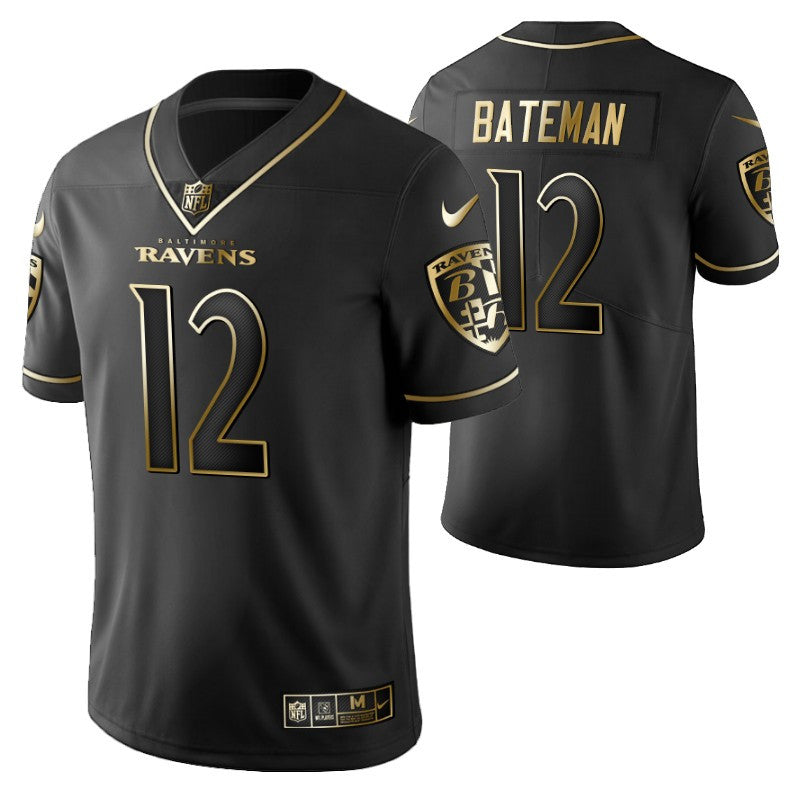 Baltimore Ravens Rashod Bateman 12 2021 Nfl Golden Brandedition Black Jersey Gift For Ravens Fans