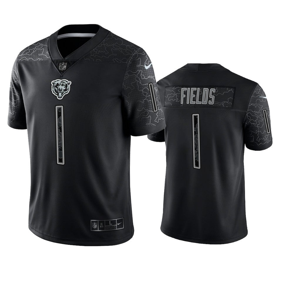 Bears Justin Fields Reflective Limited Black Jersey Mens