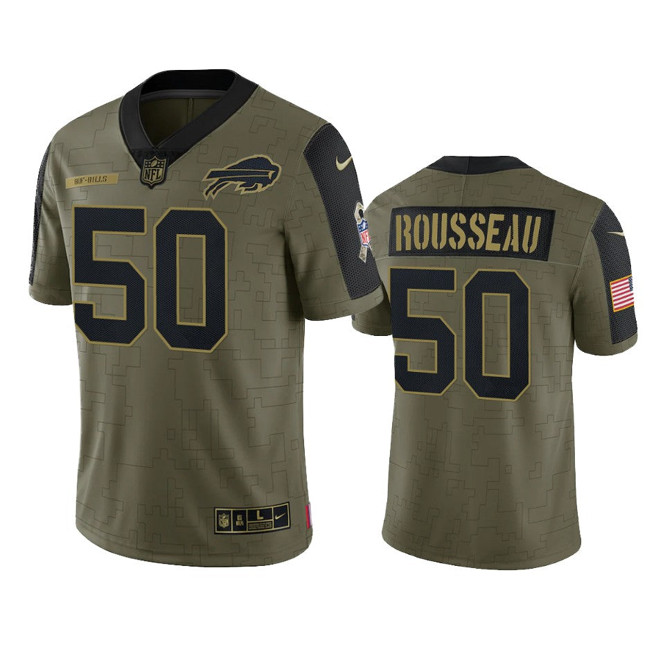 Bills Gregory Rousseau Limited Jersey Olive 2021 Salute To Service