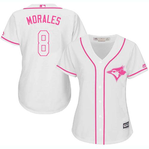 Blue Jays 8 Kendrys Morales White Pink Fashion Womens Stitched Baseball Jersey