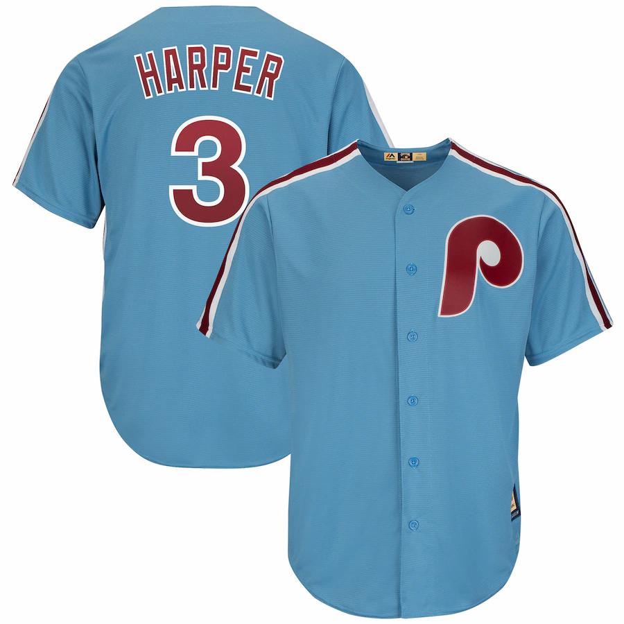 Bryce Harper Philadelphia Phillies Majestic Cool Base Cooperstown Player Jersey Light Blue