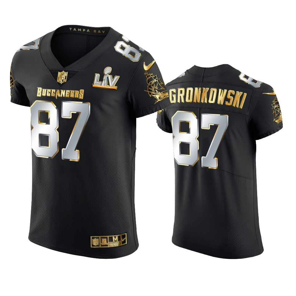 Buccaneers Rob Gronkowski Black Super Bowl Lv Golden Elite Jersey
