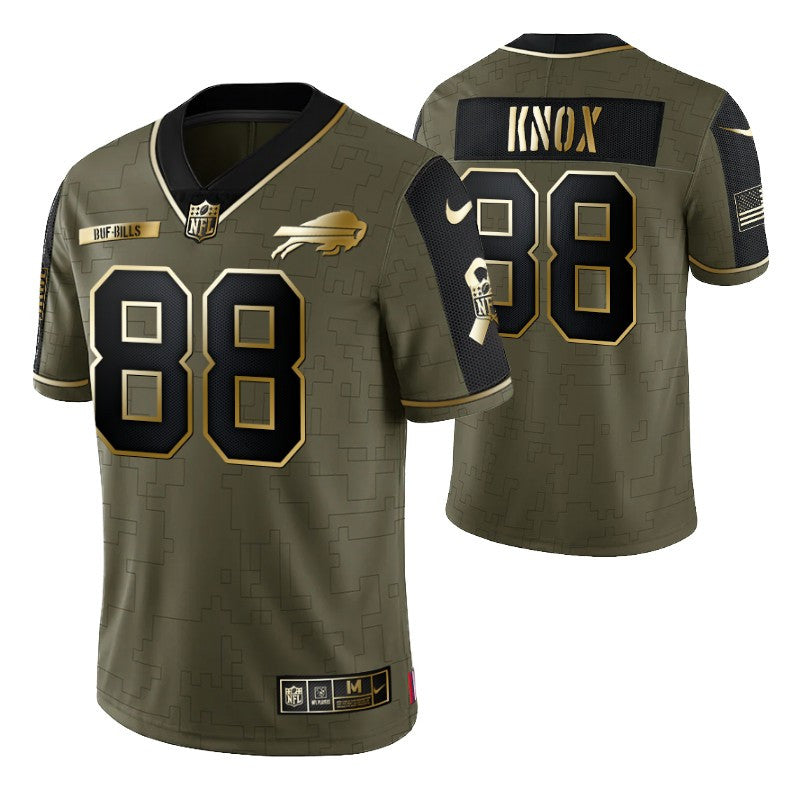 Buffalo Bills Dawson Knox 88 2021 Nfl Golden Brandedition Olive Jersey Gift For Bills Fans