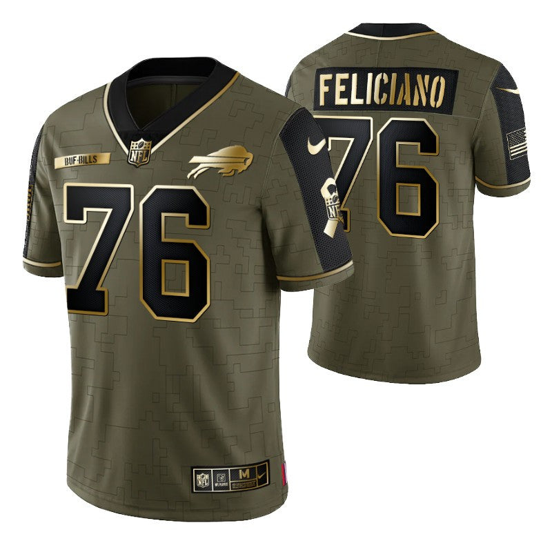 Buffalo Bills Jon Feliciano 76 2021 Nfl Golden Brandedition Olive Jersey Gift For Bills Fans