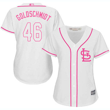 Cardinals 46 Paul Goldschmidt White Pink Fashion Womens Stitched Baseball Jersey