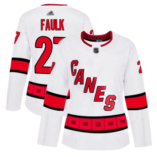 Carolina Hurricanes 27 Justin Faulk White Road Authentic Womens Stitched Hockey Jersey