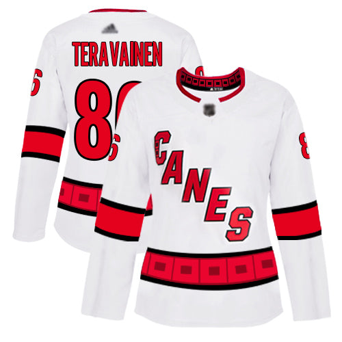 Carolina Hurricanes 86 Teuvo Teravainen White Road Authentic Womens Stitched Hockey Jersey