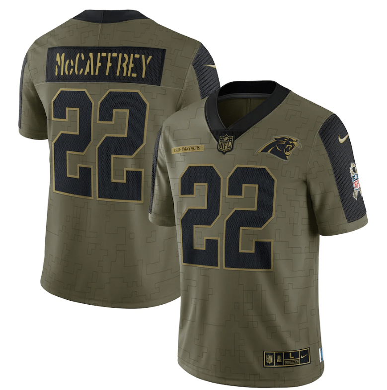 Carolina Panthers Christian Mccaffrey 22 Nfl Olive 2021 Salute To Service Player Men Jersey For Panthers Fans