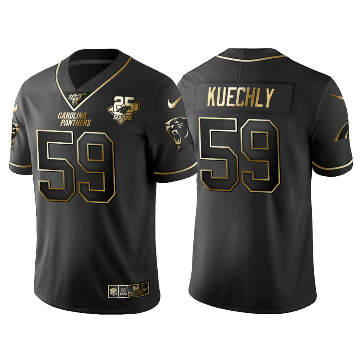Carolina Panthers Luke Kuechly 25th Anniversary Black Gold Logo Jersey
