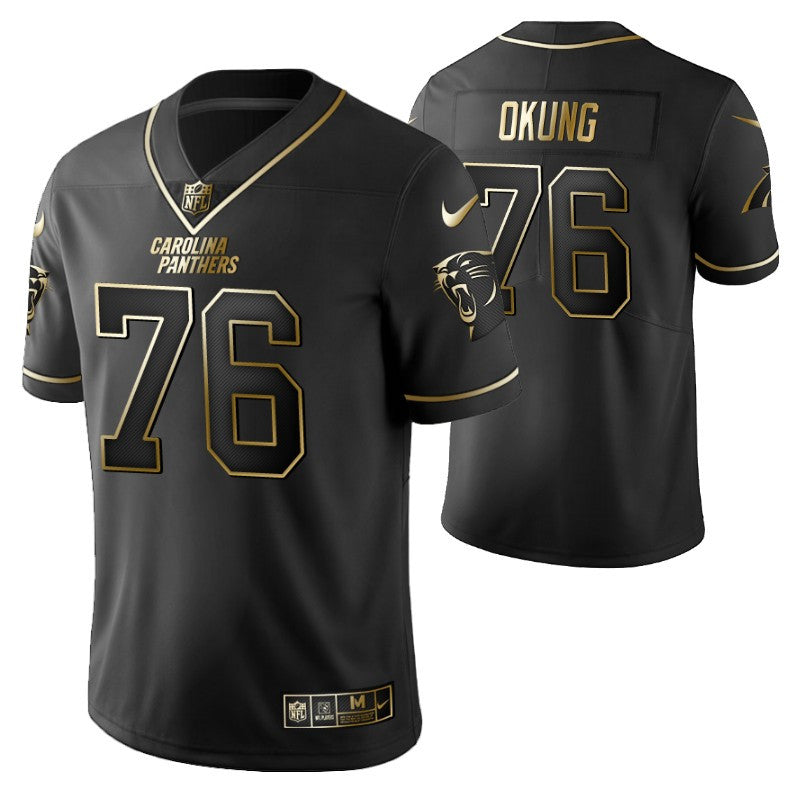 Carolina Panthers Russell Okung 76 2021 Nfl Golden Brandedition Black Jersey Gift For Panthers Fans