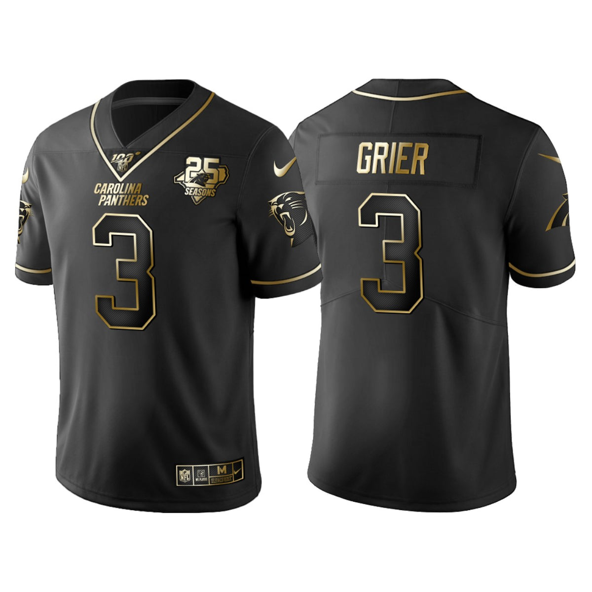 Carolina Panthers Will Grier 25th Anniversary Black Gold Logo Jersey