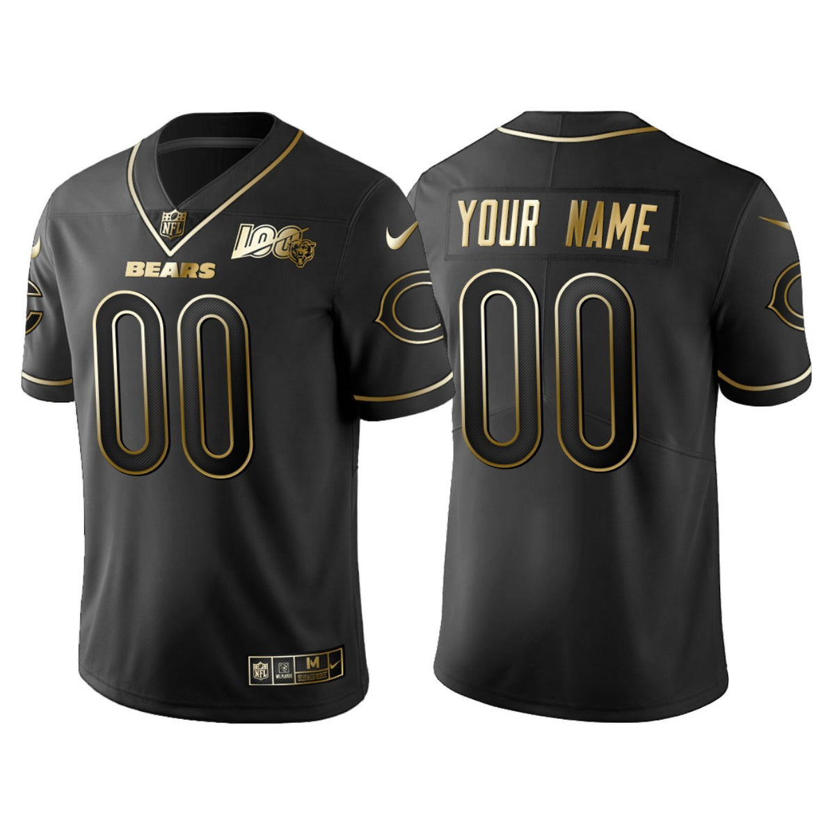 Chicago Bears Custom 100th Anniversary Black Gold Logo Jersey
