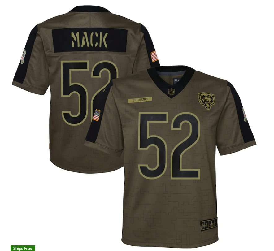 Chicago Bears Khalil Mack 52 Nfl Olive 2021 Salute To Service Game Men Jersey For Bears Fans