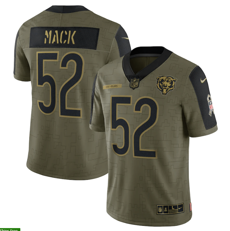 Chicago Bears Khalil Mack 52 Nfl Olive 2021 Salute To Service Retired Player Men Jersey For Bears Fans