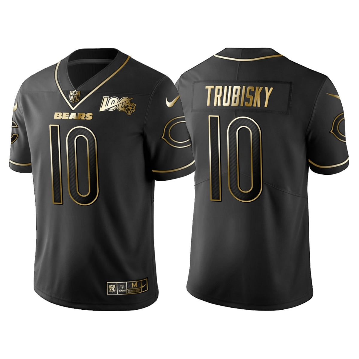 Chicago Bears Mitchell Trubisky 100th Anniversary Black Gold Logo Jersey