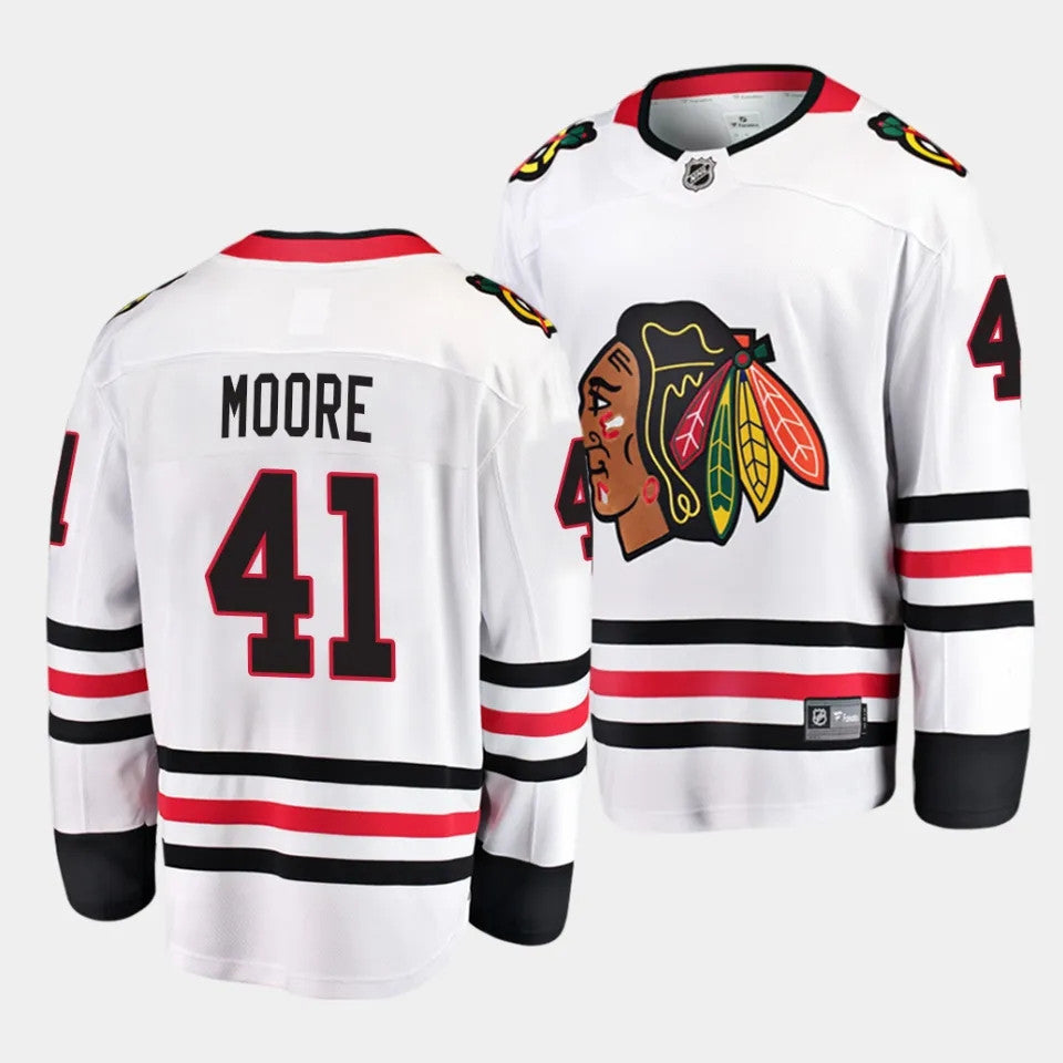 Chicago Blackhawks 41 Oliver Moore 2023 Nhl Draft Blackhawks Away White Jersey