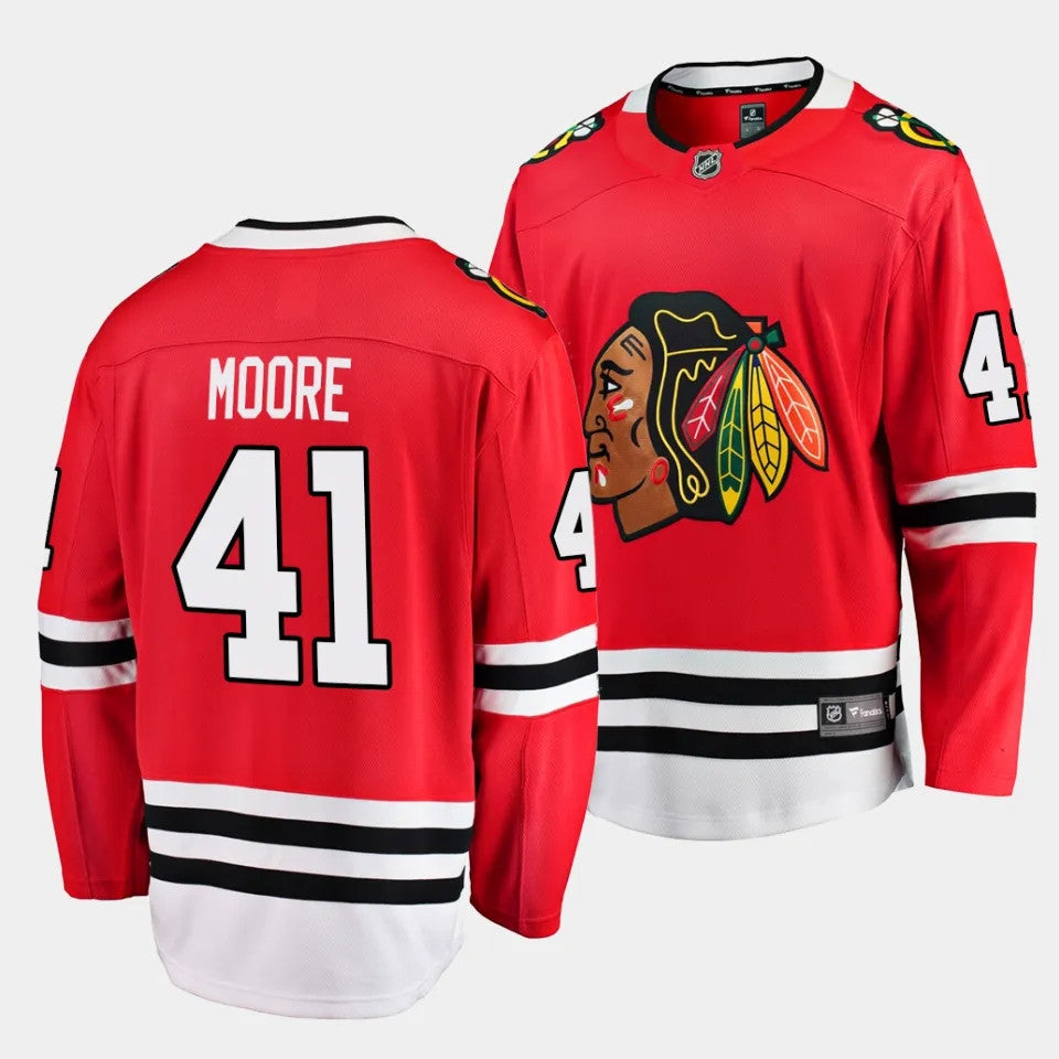 Chicago Blackhawks 41 Oliver Moore Blackhawks Home Red Jersey 2023 Nhl Draft