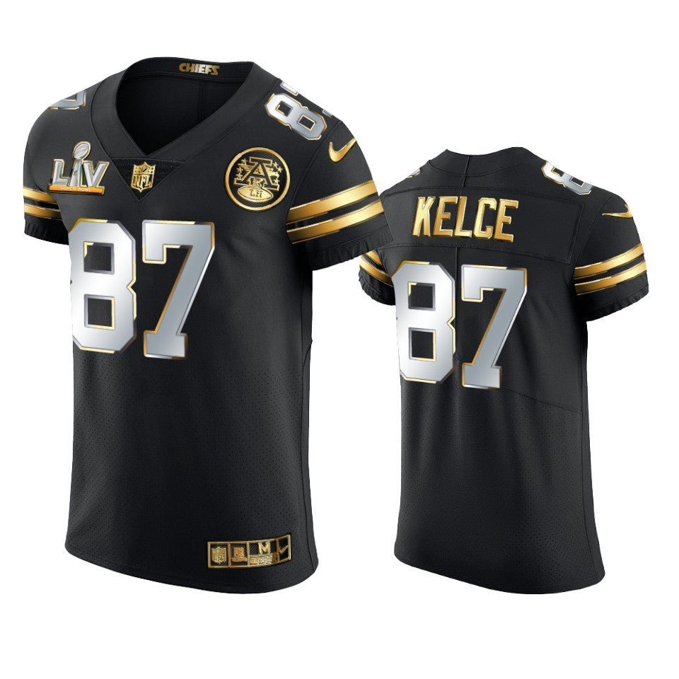 Chiefs Travis Kelce Black Super Bowl Lv Golden Elite Jersey