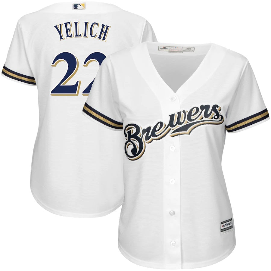 Christian Yelich Milwaukee Brewers Majestic Womens Plus Size Home Cool Base Player Jersey White
