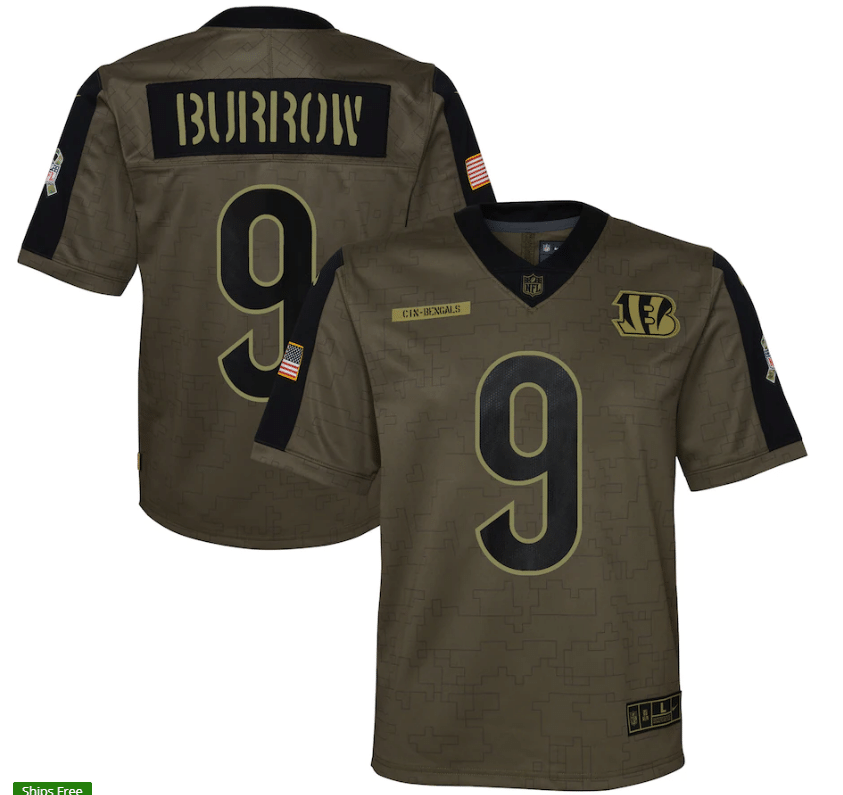 Cincinnati Bengals Joe Burrow 9 Nfl Olive 2021 Salute To Service Game Men Jersey For Bears Fans