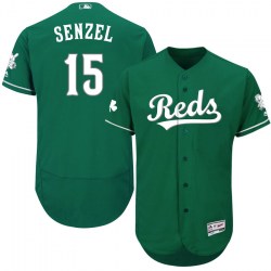 Cincinnati Reds 15 Nick Senzel Mens Authentic Majestic Flex Base Celtic Collection Green Jersey