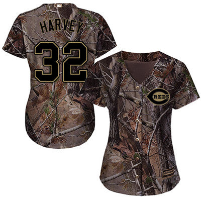 Cincinnati Reds 32 Matt Harvey Camo Realtree Collection Cool Base Womens Stitched Baseball Jersey