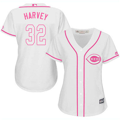 Cincinnati Reds 32 Matt Harvey White Pink Fashion Womens Stitched Baseball Jersey
