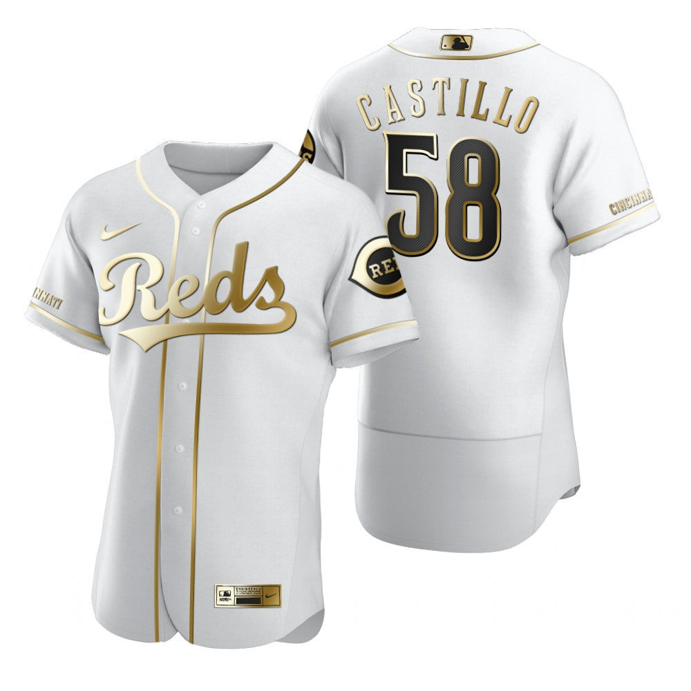 Cincinnati Reds 58 Luis Castillo Mlb Golden Brandedition White Jersey Gift For Reds Fans
