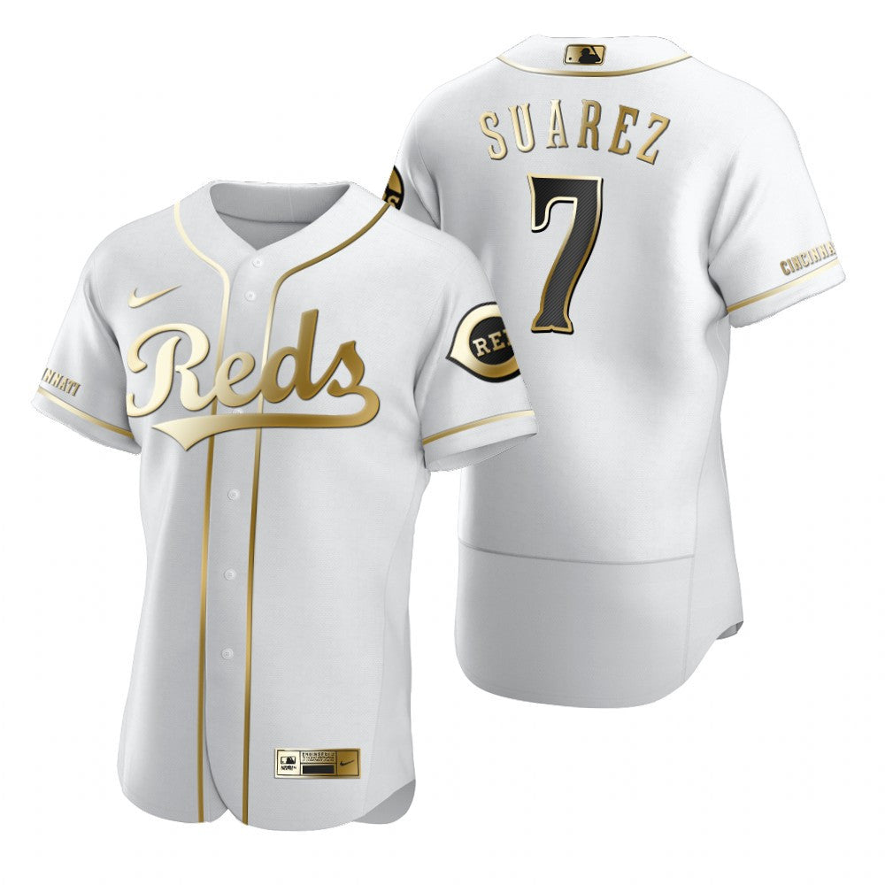 Cincinnati Reds 7 Eugenio Suarez Mlb Golden Brandedition White Jersey Gift For Reds Fans
