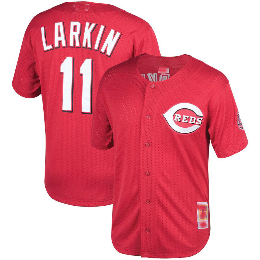 Cincinnati Reds #11 Barry Larkin Mitchell & Ness Red Throwback Cooperstown Mesh