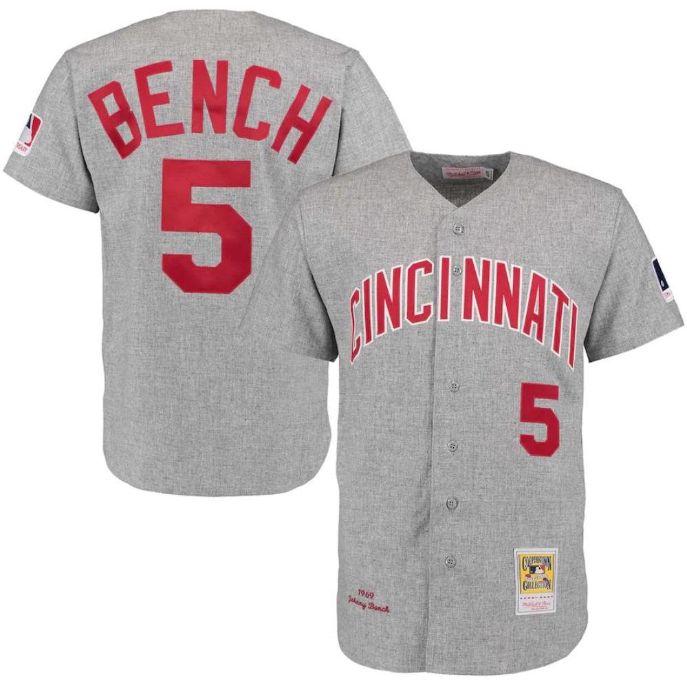Cincinnati Reds Johnny Bench Gray 1969 Throwback Jersey