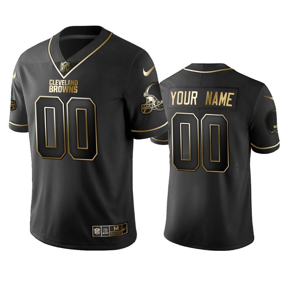 Cleveland Browns Custom Black Golden Brandedition Nfl 100 Year Anniversary Mens Jersey