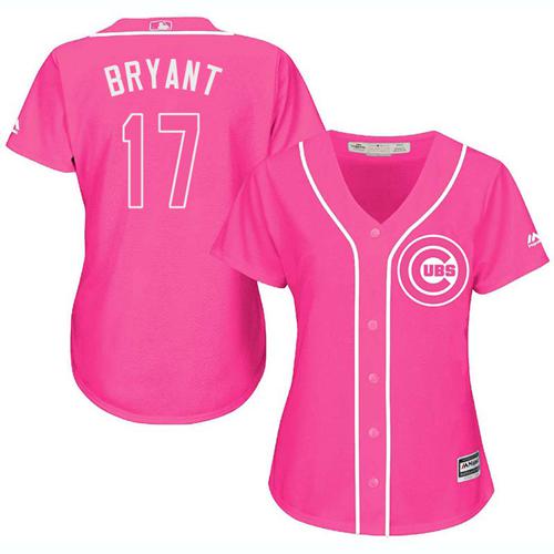 Cubs 17 Kris Bryant Pink Fashion Womens Stitched Baseball Jersey