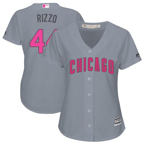 Cubs 44 Anthony Rizzo Grey Mothers Day Cool Base Womens Stitched Baseball Jersey