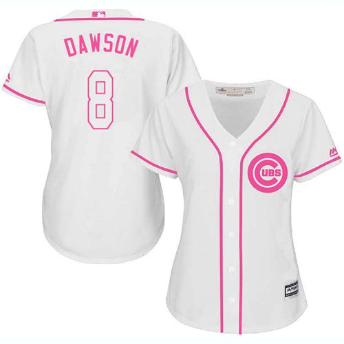 Cubs 8 Andre Dawson White Pink Fashion Womens Stitched Baseball Jersey