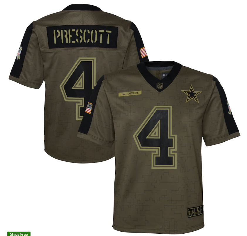 Dallas Cowboys Dak Prescott 4 Nfl Olive 2021 Salute To Service Game Men Jersey For Cowboys Fans