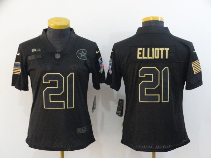 Dallas Cowboys Ezekiel Elliott 21 Nfl 2020 Black Womens Jersey