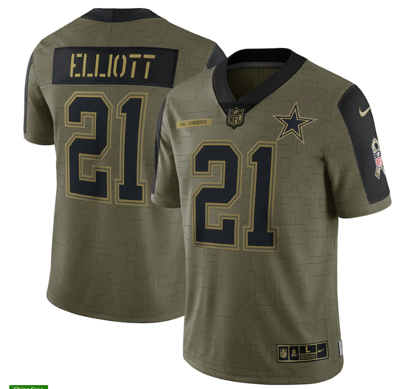 Dallas Cowboys Ezekiel Elliott 21 Nfl Olive 2021 Salute To Service Retired Player Men Jersey For Cowboys Fans