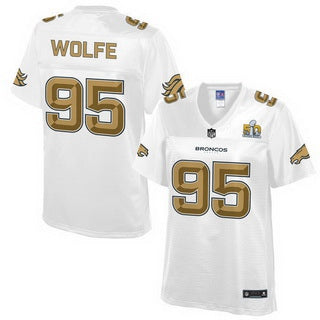 Denver Broncos 95 Derek Wolfe Nike All White With Gold 2016 Super Bowl 50 Patch Game Jersey