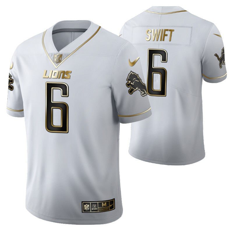 Detroit Lions Dandre Swift 6 2021 Nfl Golden Brandedition White Jersey Gift For Lions Fans